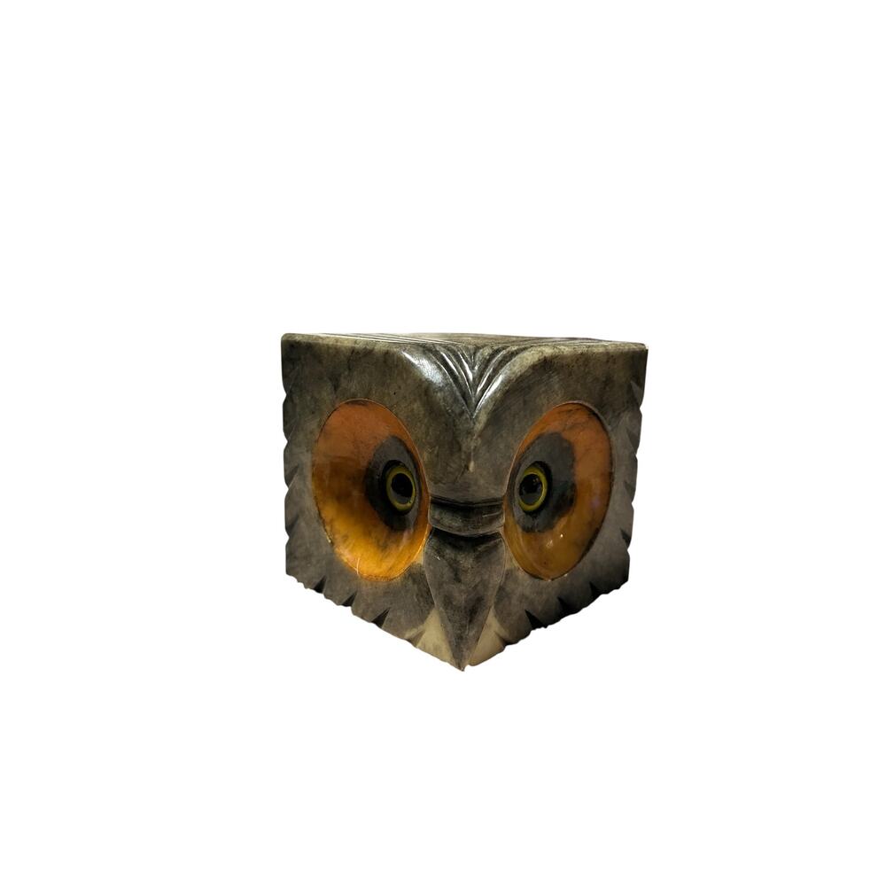 Vintage Italian Alabaster Stone Hand-Carved Owl Paperweight Sculpture - Picture 2 of 6